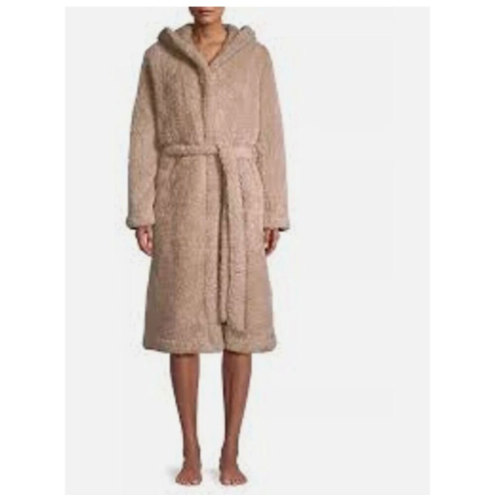 Skin Worldwide Wyleen Fuzzy Hooded Robe Nutmeg Size S/M